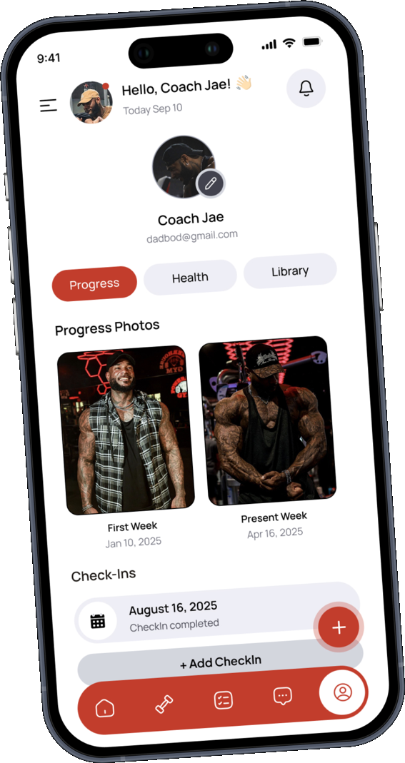 Progress photos and check-ins in the app