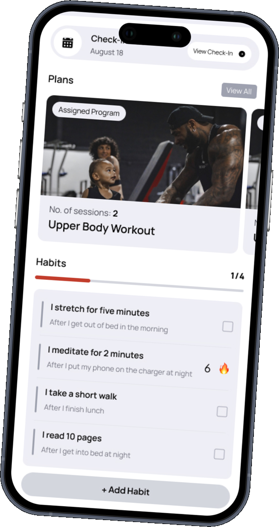 Workout plan and daily habits in the app